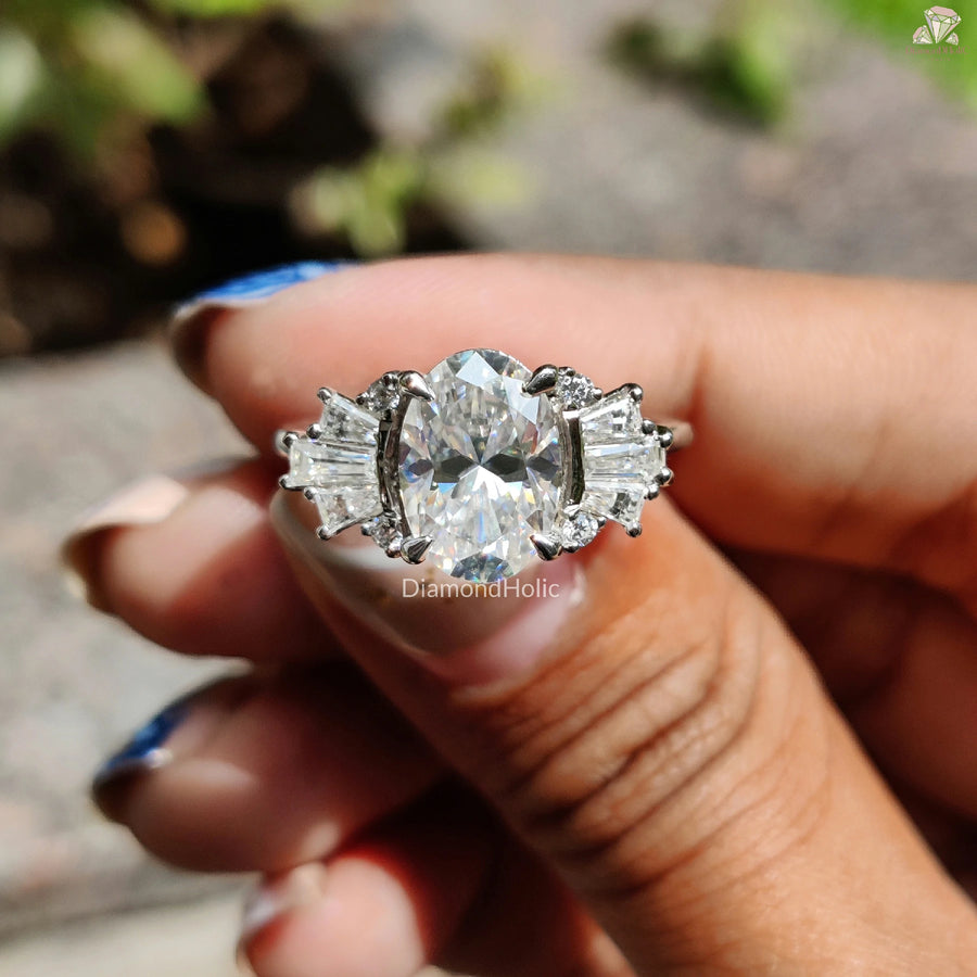 Bridal Glamour Ring | Modern Moissanite Style | Classic Baguette Band

