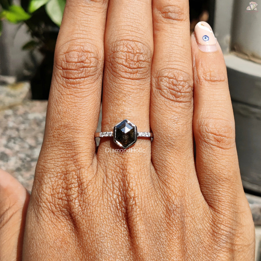 1Ct Bezel Diamond Jewelry | Stylish Hexagon Cut Design | Unique Salt & Pepper Jewelry