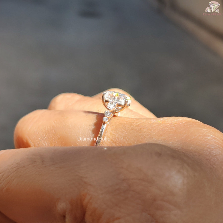 Oval cut moissanite engagement ring - profile view