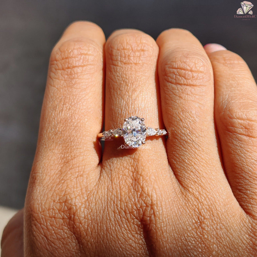 Oval cut moissanite engagement ring - sparkle view