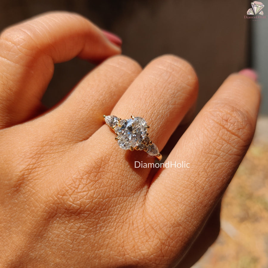 Oval lab grown diamond bridal ring - band detail