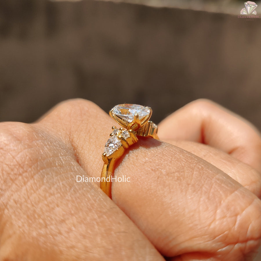 Oval lab grown diamond bridal ring - close-up