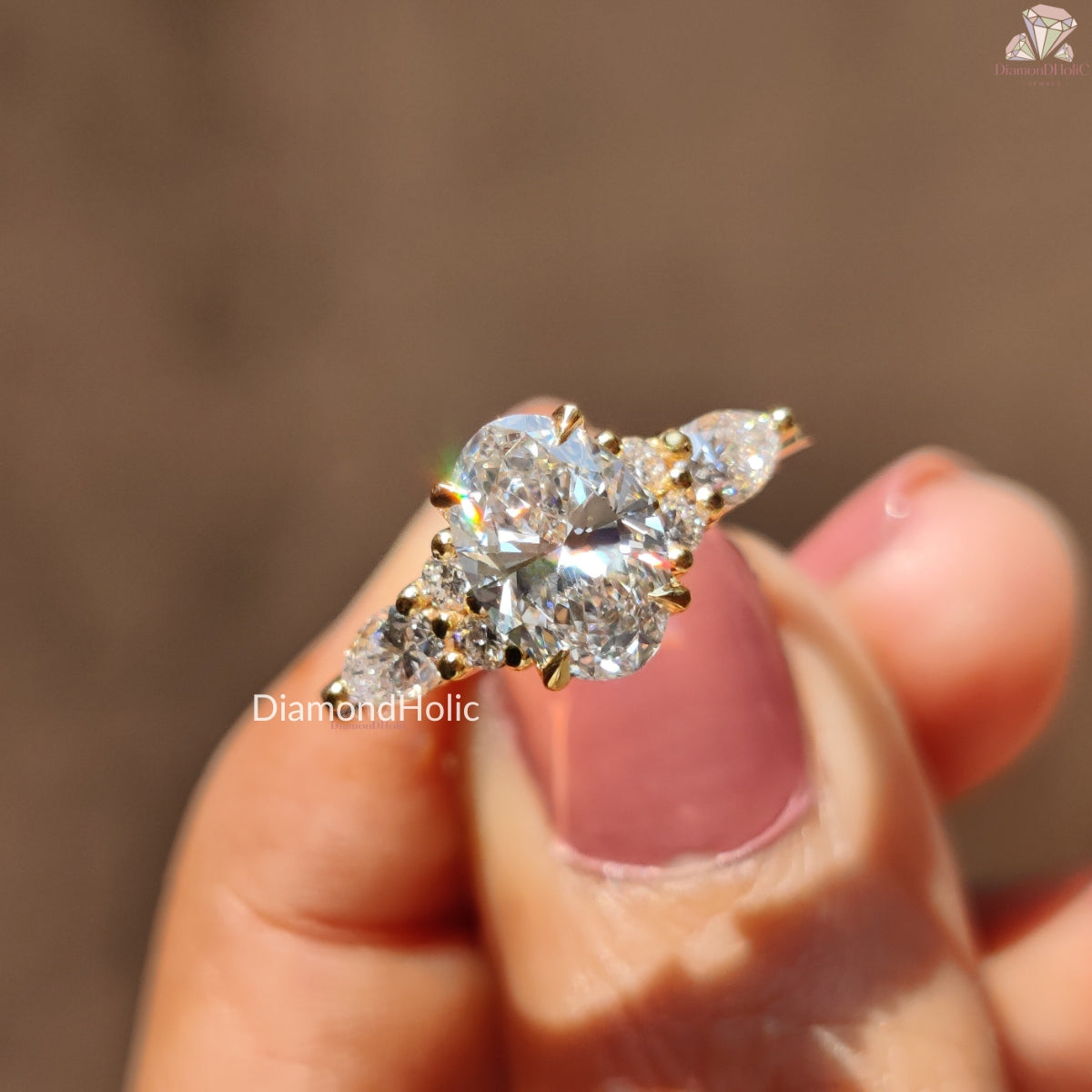 Oval lab grown diamond bridal ring - front view