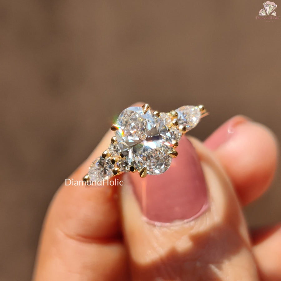 Oval lab grown diamond bridal ring - front view