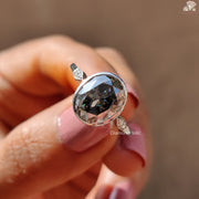 Oval moissanite bezel gray setting ring - front view