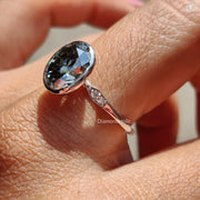 Oval moissanite bezel gray setting ring - gray setting detail