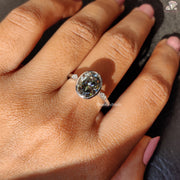 Oval moissanite bezel gray setting ring - profile view