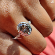 Oval moissanite bezel gray setting ring - sparkle view