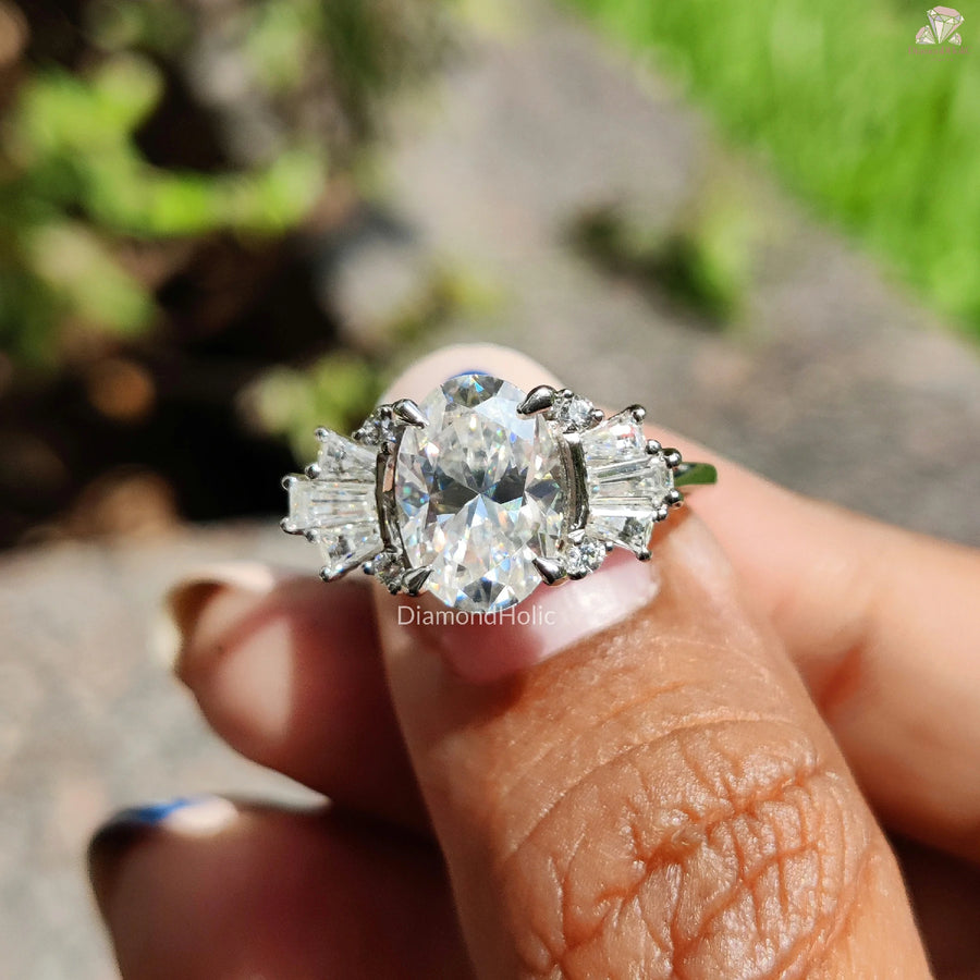 Oval Brilliance Ring | Baguette Cut Detail | Artisan Designer Touch

