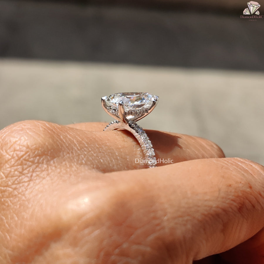 Pear cut lab grown diamond solitaire ring - lifestyle shot