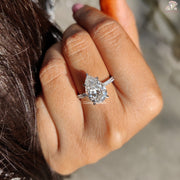 Pear cut lab grown diamond solitaire ring - top view