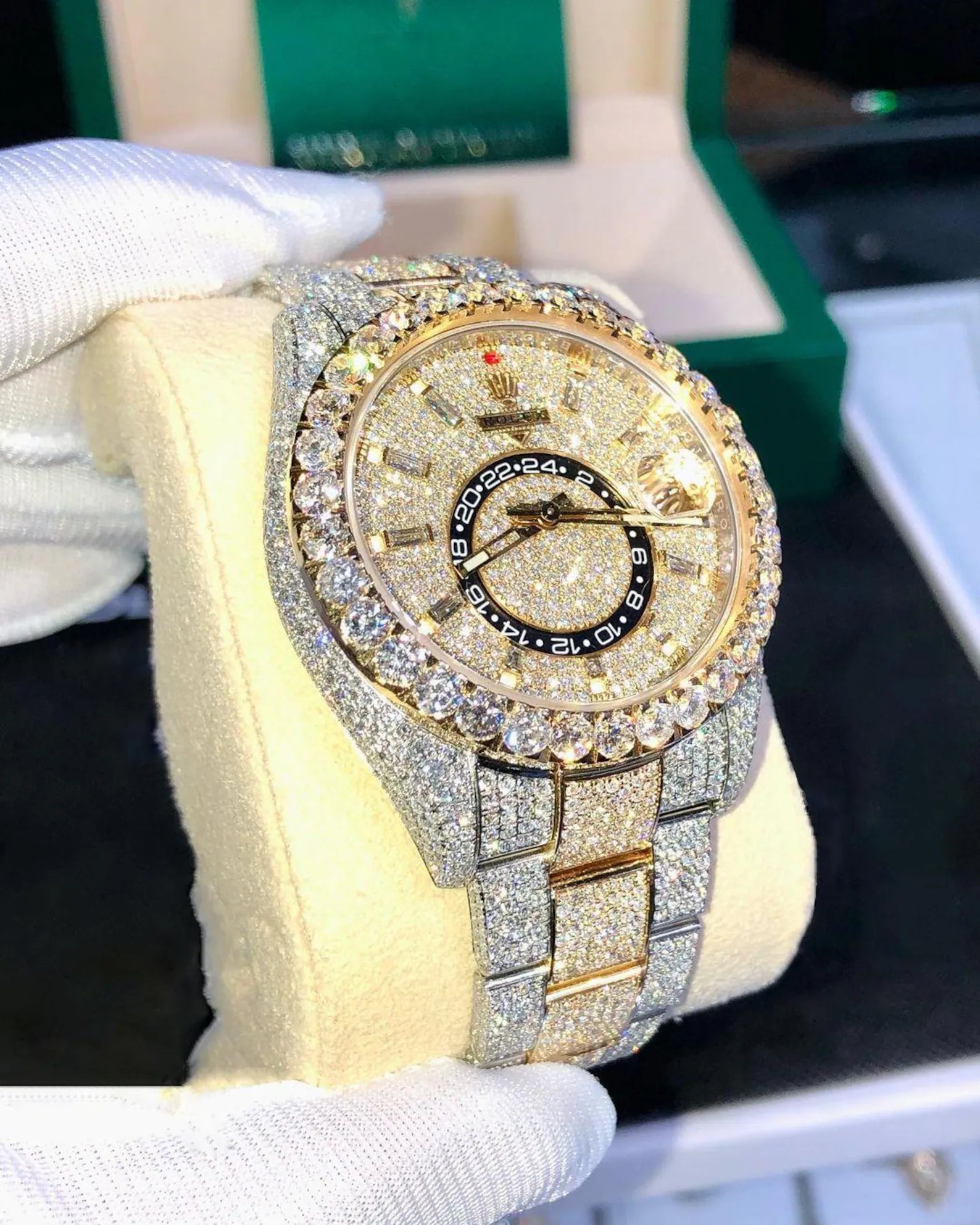 Premium dual tone moissanite diamond watch - front view