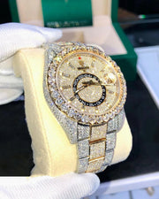 Premium dual tone moissanite diamond watch - front view
