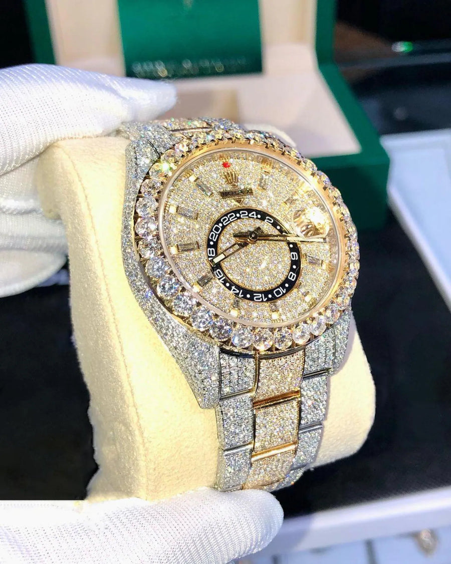 Premium dual tone moissanite diamond watch - front view