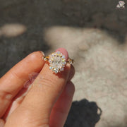 Oval Cut Moissanite Diamond Ring, Halo Moissanite Bridal Ring