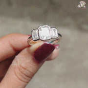 Emerald Cut Moissanite Three Stone Ring - Elegant Bezel Diamond Setting