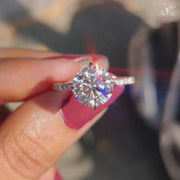 Solitaire Round Cut Moissanite Bridal Ring - Hidden Halo Ring With Pave Setting