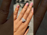 Radiant Cut Moissanite Hidden Halo Unique Bridal Ring Set For Her