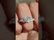 Round Cut Bezel Set Moissanite Diamond Trio Cluster Engagement Ring
