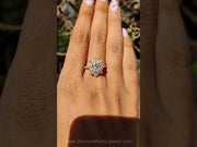 Oval Cut Sunburst Halo Moissanite Ring with Pave Band – Unique