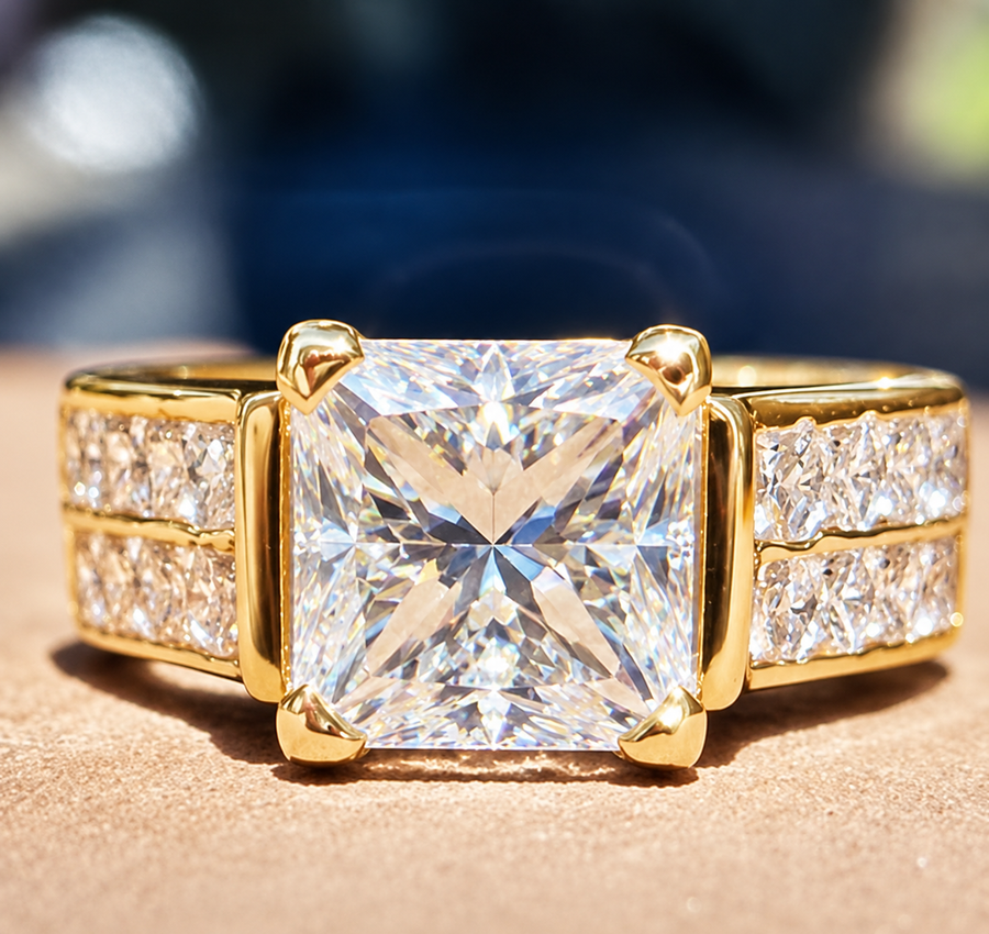 Double Pavé Moissanite Princess Cut Engagement Ring