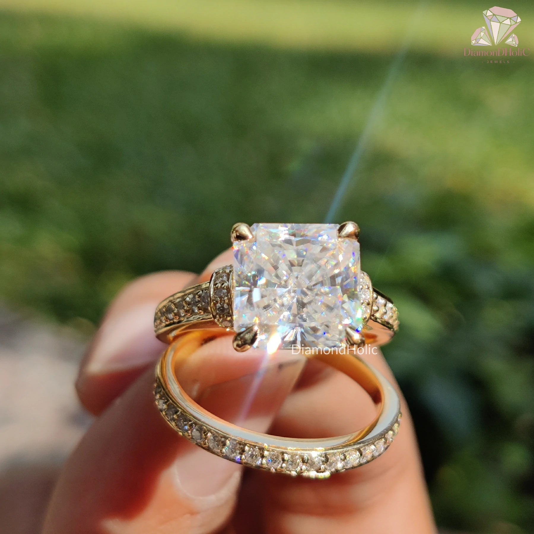 Moissanite Solitaire Ring | Wedding Band Gold | Radiant Cut Beauty

