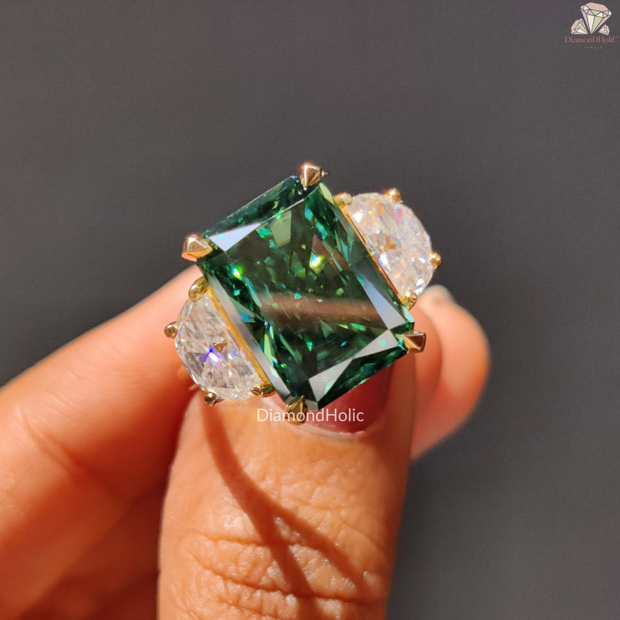radiant cut moissanite engagement ring with hidden halo​