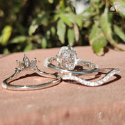 Cushion Engagement Set | Curved Diamond Bands | Wedding Trio Rings

