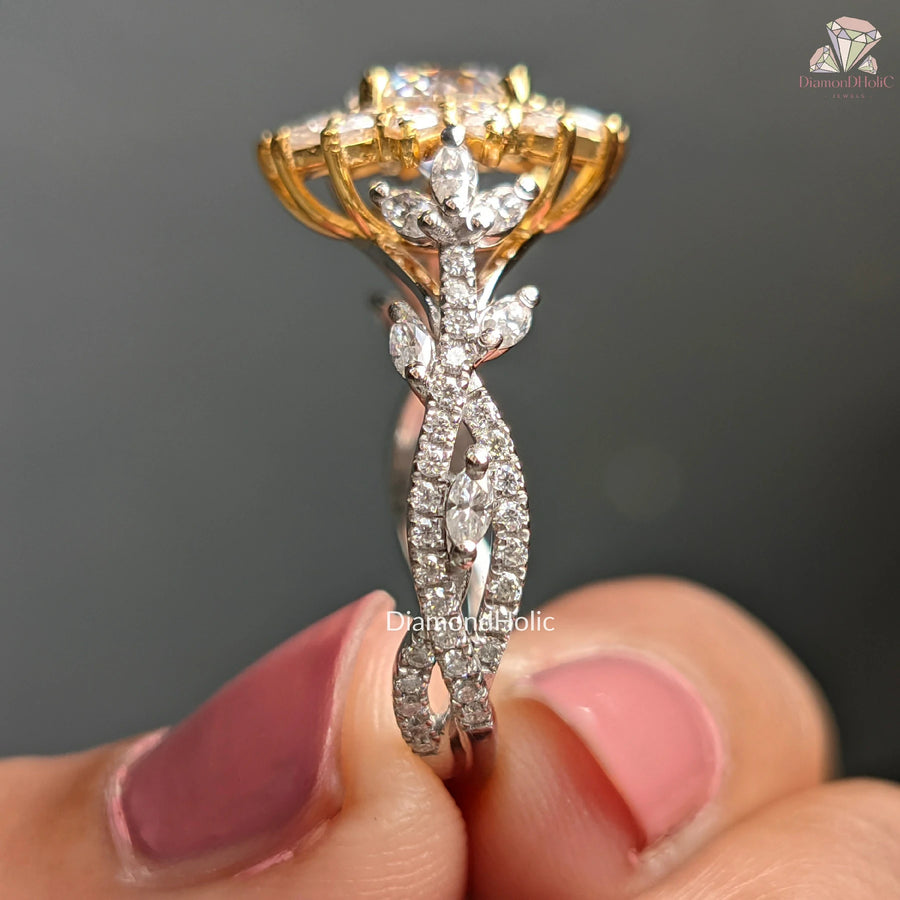 prong setting ring | leaf and vine ring