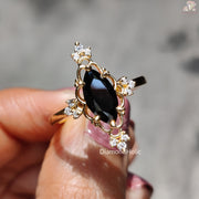 Rose cut black marquise moissanite ring - front view
