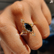 Rose cut black marquise moissanite ring - lifestyle shot