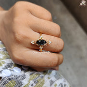 Rose cut black marquise moissanite ring - marquise detail