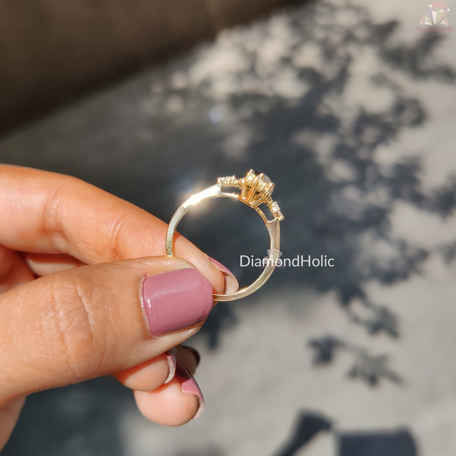 Rose cut black marquise moissanite ring - profile view