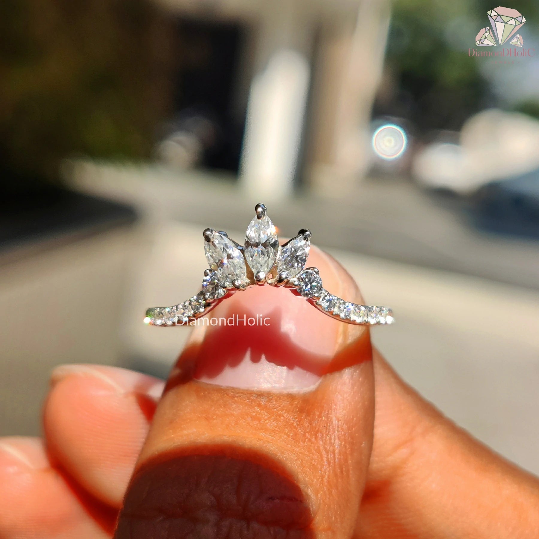 Round Diamond Band | Moissanite Marquise Style | Love Ring

