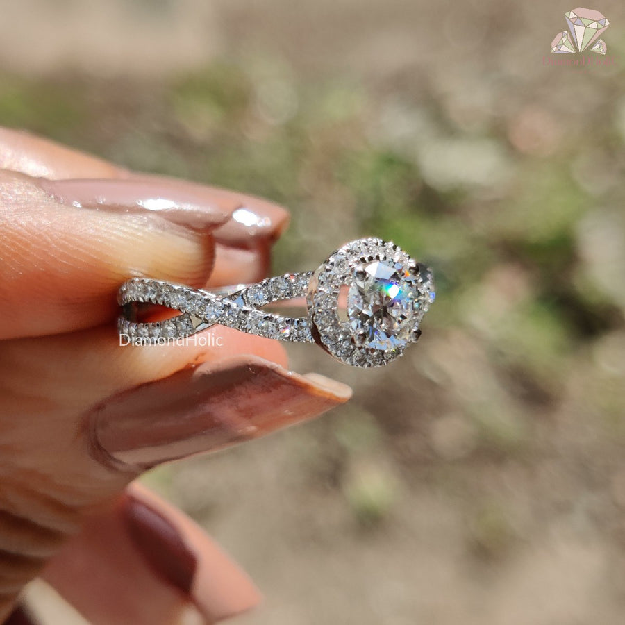 Round cut lab grown diamond ring - profile view