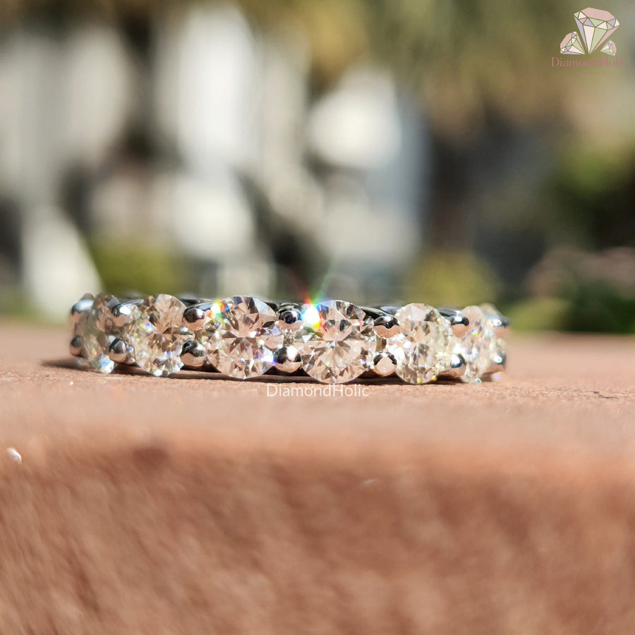 Round Cut Moissanite | Full Eternity Band | Diamond Wedding Ring

