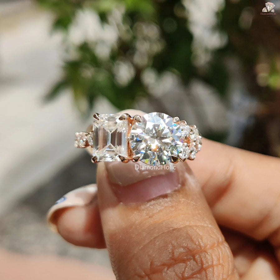 Two Stone Promise Ring | Round Meets Emerald | Elegant Gift Idea

