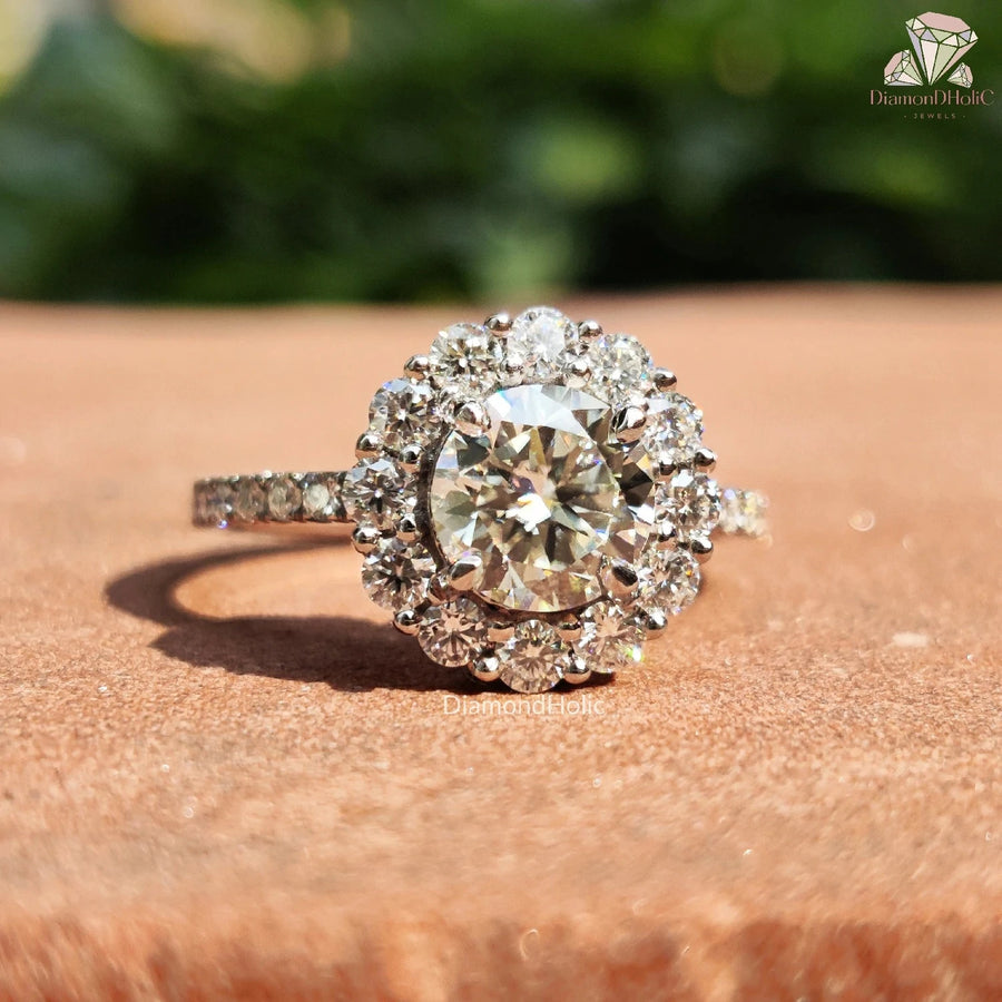 Moissanite Halo Engagement Ring with Pave Setting