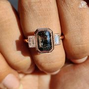 Salt and Pepper Diamond | Emerald Cut Center | Three-Stone Design

