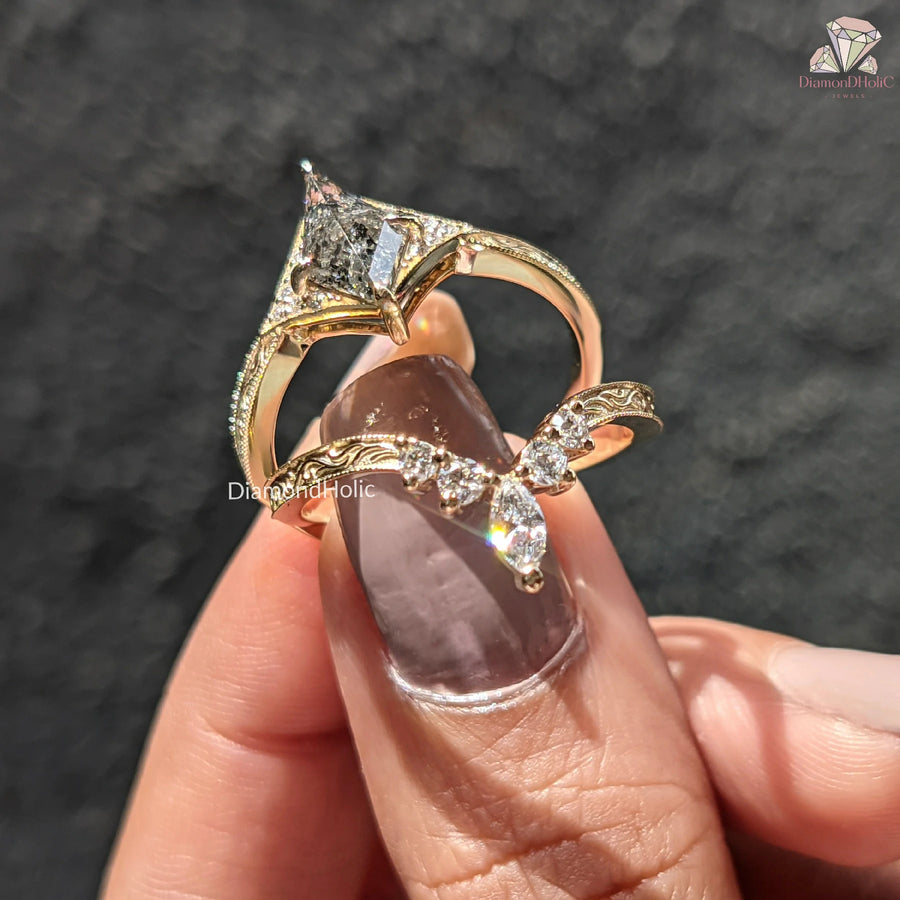 salt and pepper kite diamond ring