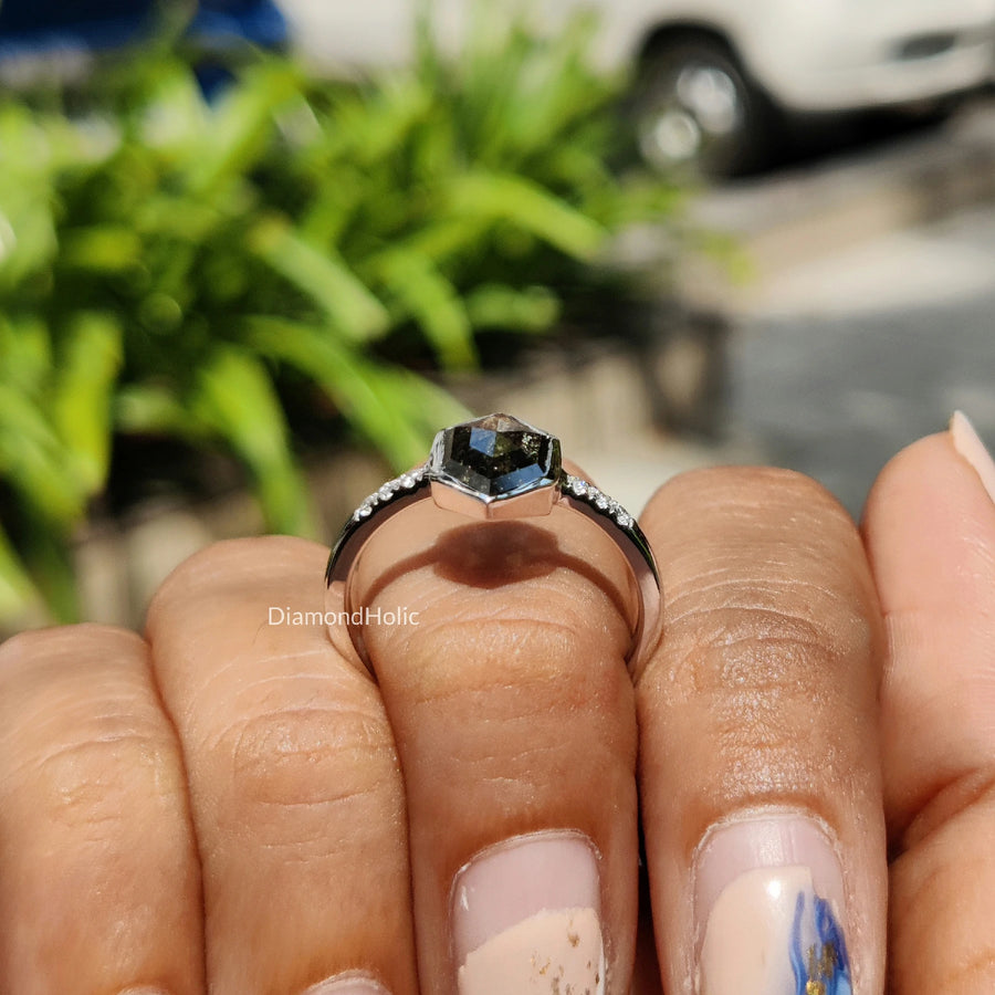  1Ct Hexagon Diamond Band | Elegant Bezel Diamond Jewelry | Timeless Hexagon Ring Design 