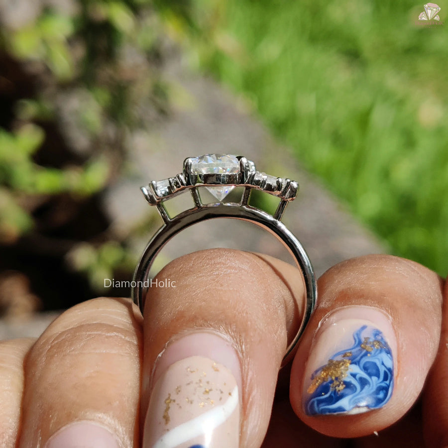 Moissanite Oval Cut | Wedding Designer Ring | Baguette Luxury Style

