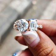 Toi Et Moi Love Ring | Emerald & Round Shine | Bridal Statement Jewel

