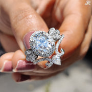 Vintage oval moissanite ring set - close-up