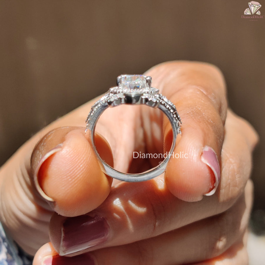 Vintage oval moissanite ring set - sparkle view