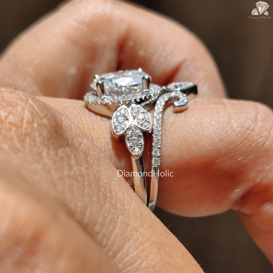 Vintage oval moissanite ring set - top view