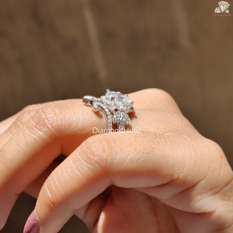 Vintage oval moissanite ring set - vintage detail