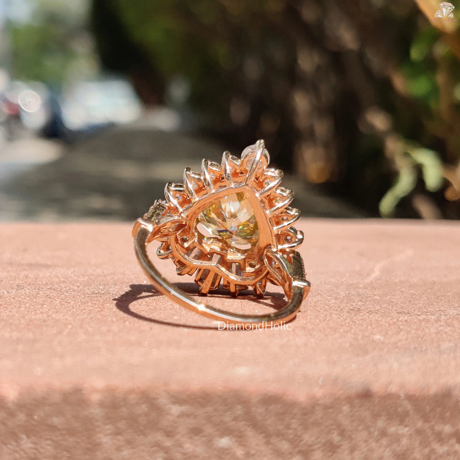 Green Moissanite Beauty | Unique Heart Halo Band | For Her Special Day


