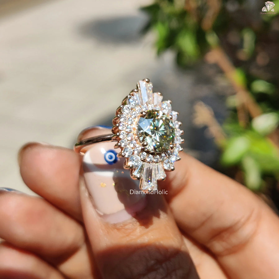 Custom Green Moissanite | Statement Bridal Ring | Gift for Your Queen

