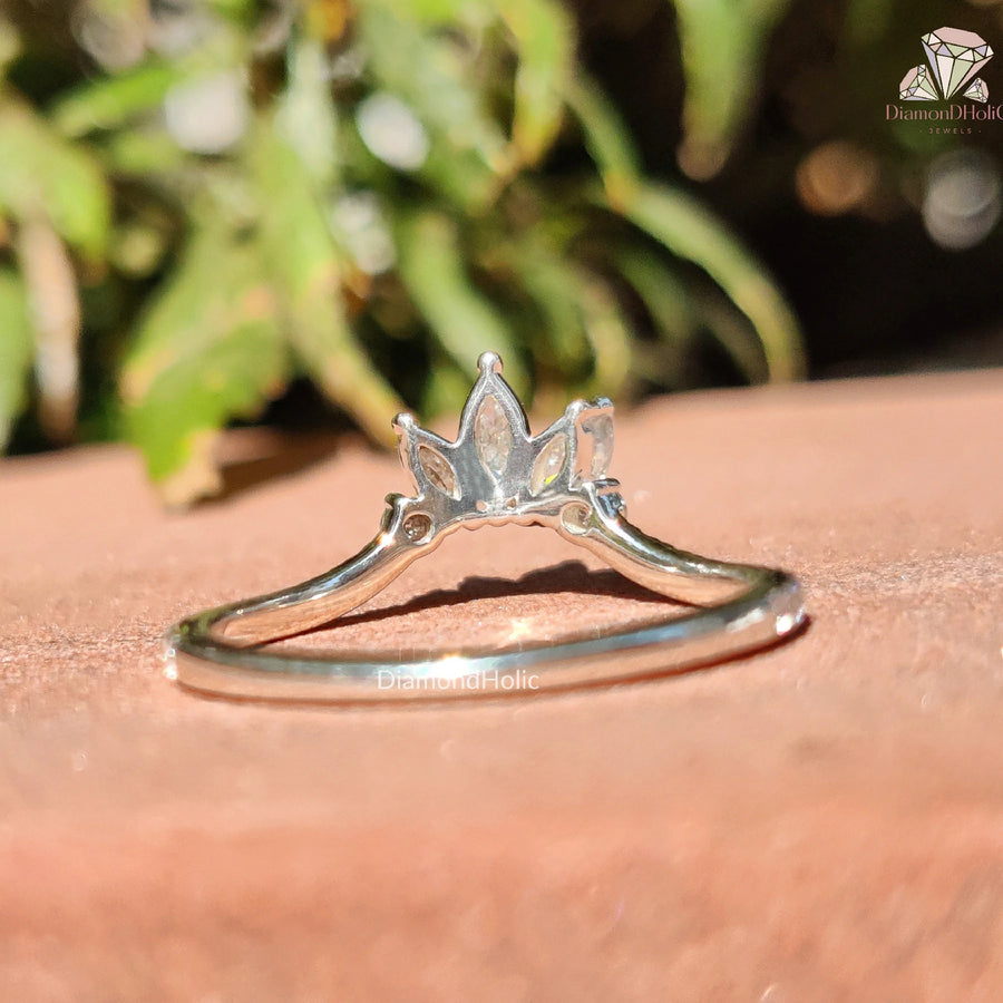 Marquise Moissanite Band | Round Diamond Ring | Gold Wedding Band

